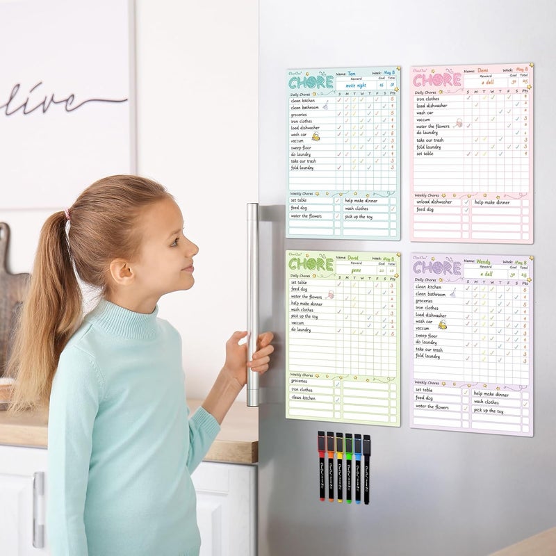Clever Clean Magnetic Dry Erase Chore Chart - 8.5"x12" Behavior Responsibility Chore Board for Kids, Teenagers - 6 Extra Fine Point Markers Included - Shipped Flat 4 Pcs - Image 5